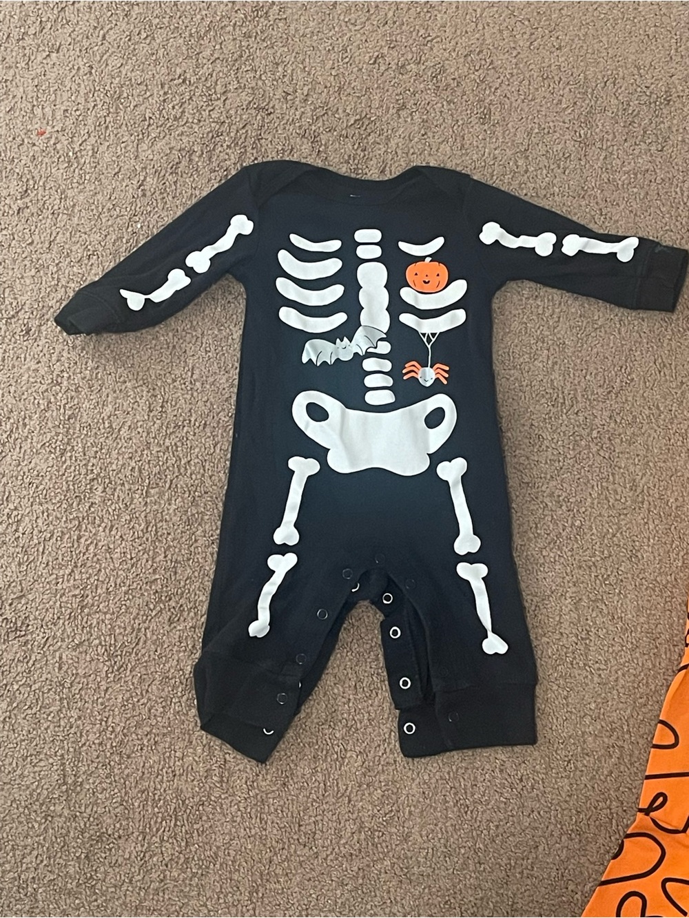 Carter’s Baby Skeleton One-Piece Romper with Pumpkin, bat and spider Accent